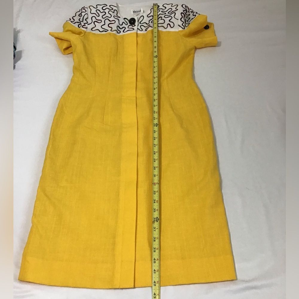Leslie Fay Collection Yellow Vintage Align Midi Dress Short Sleeve Size 12 - Picture 13 of 16